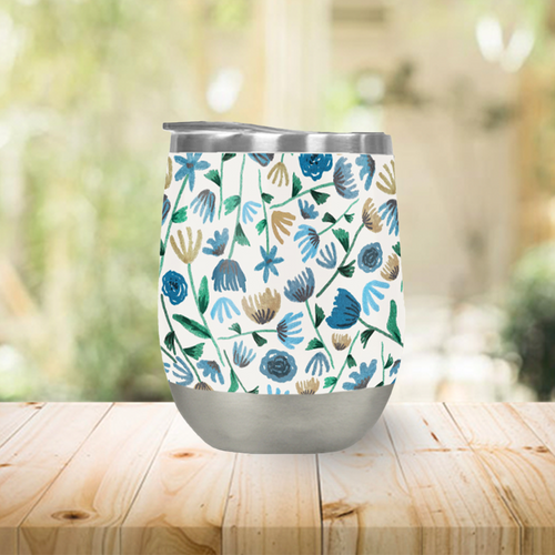 Blue Floral Pattern Stemless Wine Tumbler