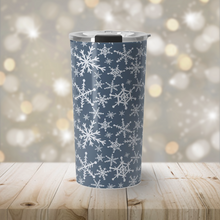 Load image into Gallery viewer, Blue Snowflakes Travel Mug