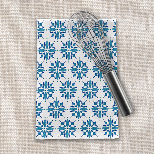 Blue Watercolor Tile Tea Towel