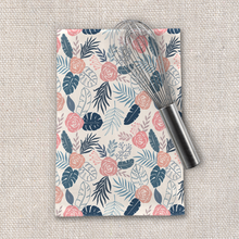 Load image into Gallery viewer, Blue and Blush Tropical Floral Tea Towel [Wholesale]