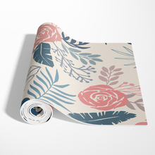 Load image into Gallery viewer, Blue and Blush Tropical Floral Yoga Mat