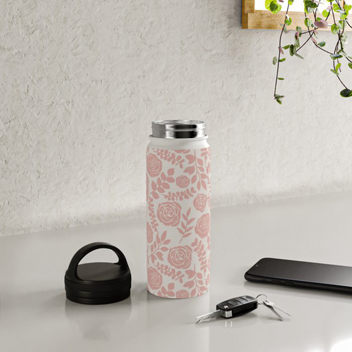 Blush Floral Handle Lid Water Bottle