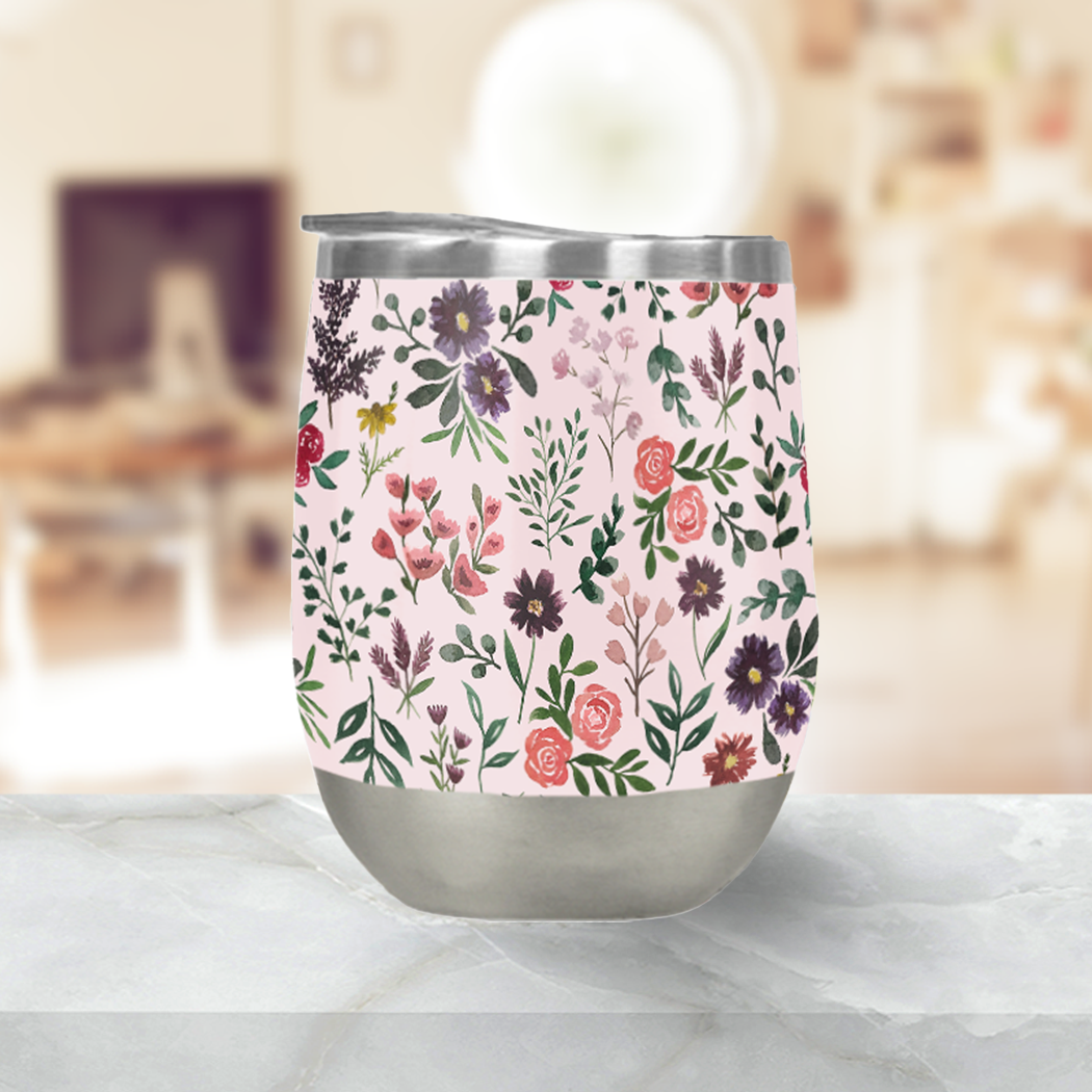 Bright Watercolor Flower - Pink - Stemless Wine Tumbler