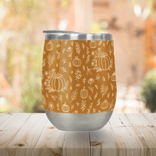 Load image into Gallery viewer, Bronze Floral Ink Pumpkin Stemless Wine Tumbler