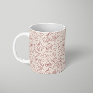 Burgundy Magnolia Pattern - Mug