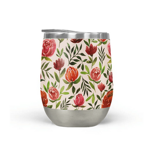 Burgundy Watercolor Floral Stemless Wine Tumbler [Wholesale]