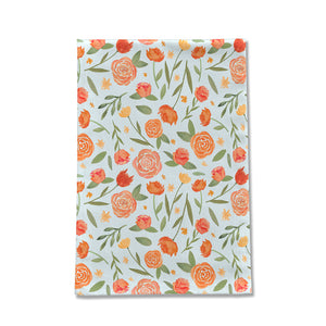 Burnt Orange Floral Pattern Tea Towel