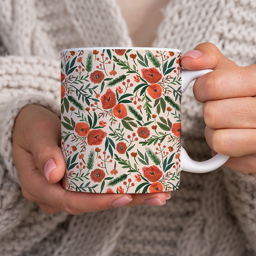 Christmas Floral Pattern - Mug