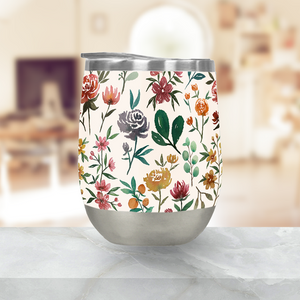 Colorful Watercolor Flowers Stemless Wine Tumbler [Wholesale]