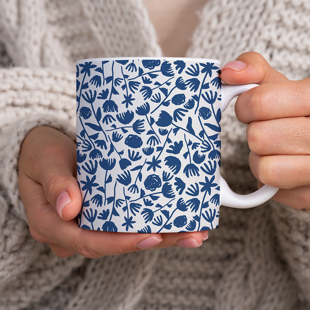 Dark Blue Floral Pattern - Mug – Lauren Ullrich Art