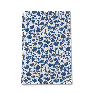 Dark Blue Floral Pattern Tea Towel