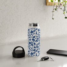 Load image into Gallery viewer, Dark Blue Floral Handle Lid Water Bottle