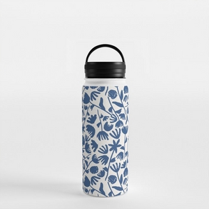 Dark Blue Floral Handle Lid Water Bottle