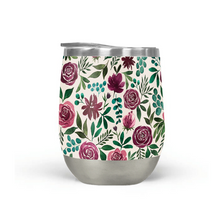 Load image into Gallery viewer, Deep Magenta Floral Eucalyptus Stemless Wine Tumbler [Wholesale]