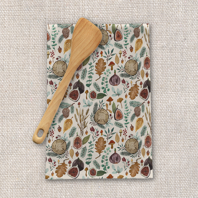 Figs, Mushrooms and Leaves Tea Towel