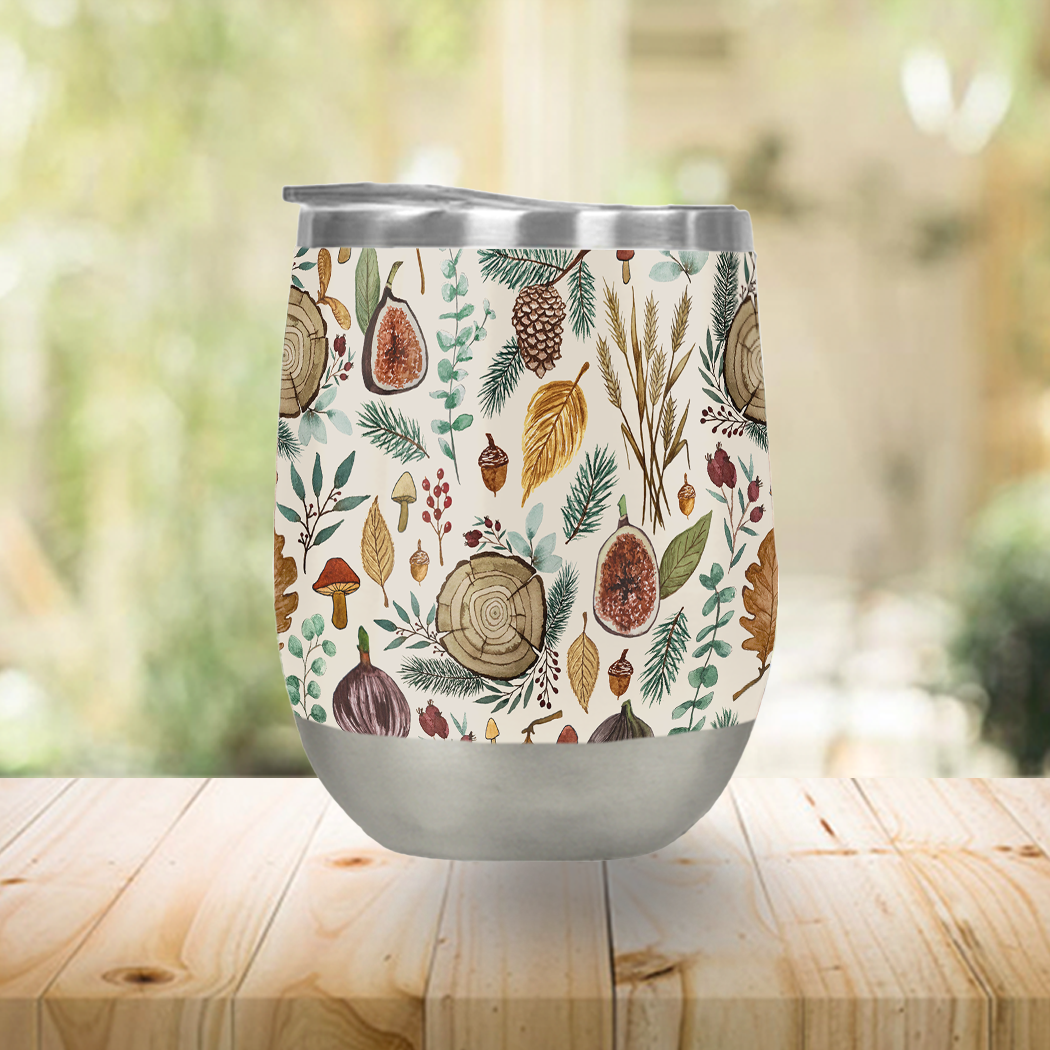 Figs, Mushrooms, and Leaves Stemless Wine Tumbler