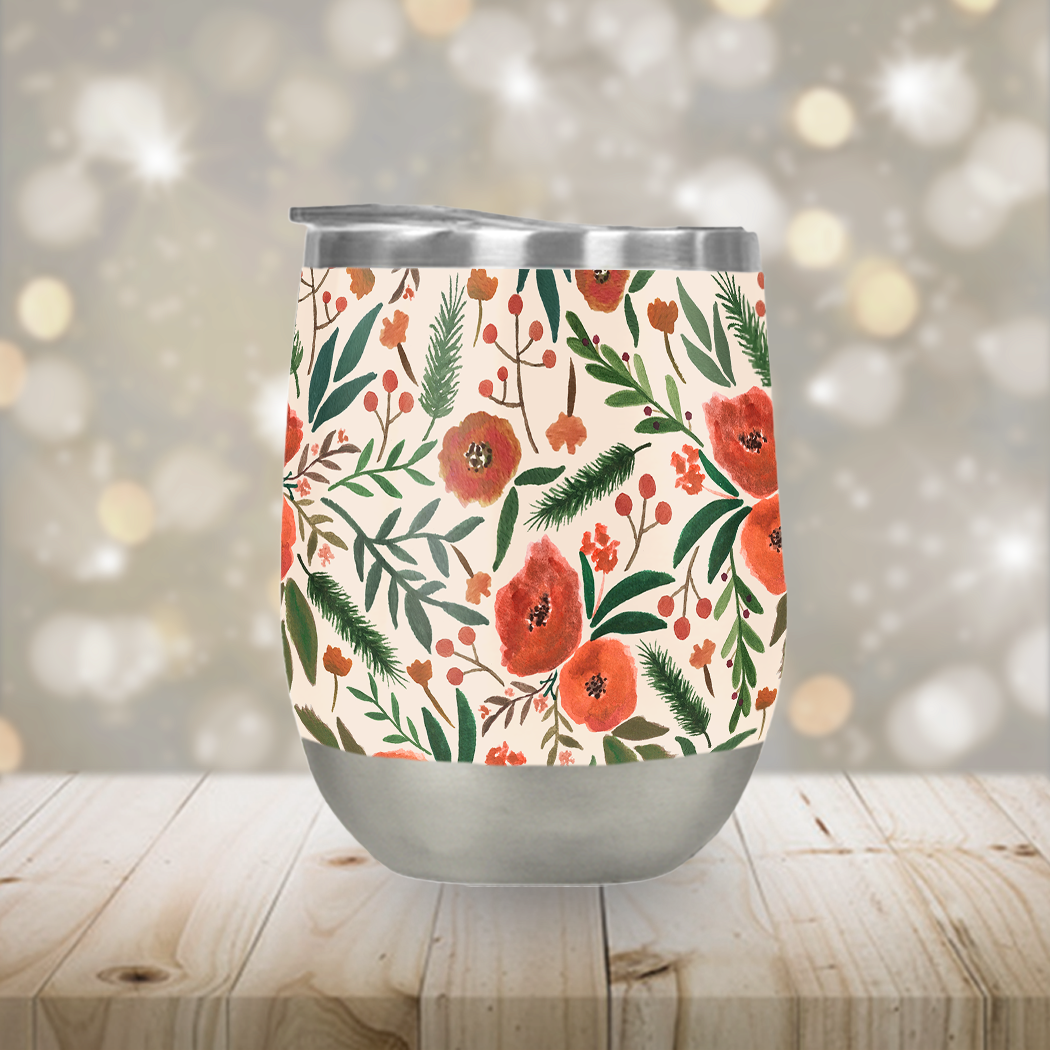 Christmas Floral Stemless Wine Tumbler