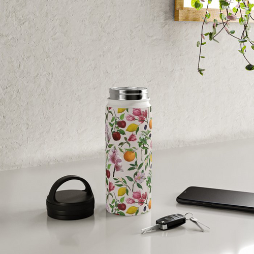 Fruit and Flower Blossoms Handle Lid Water Bottle