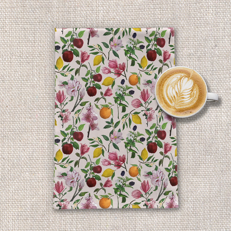 Fruit and Flower Blossoms Tea Towel