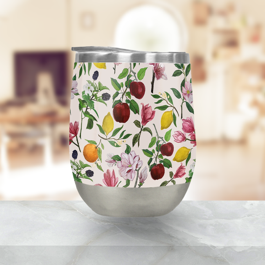 Fruit and Flower Blossoms Stemless Wine Tumbler