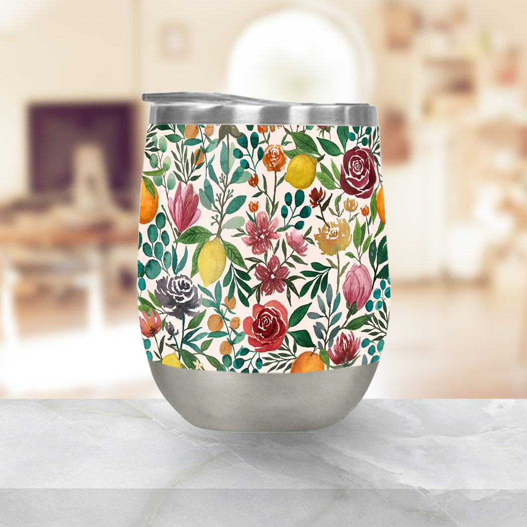 Fruit and Flowers Stemless Wine Tumbler