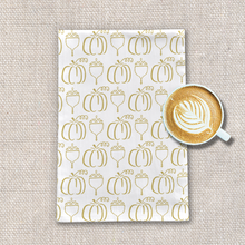 Load image into Gallery viewer, Gold Pumpkin and Acorn Pattern Tea Towel