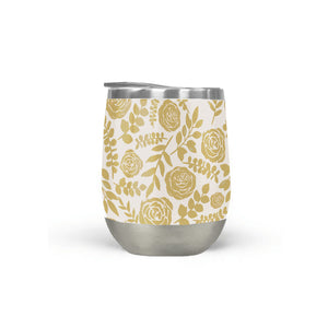 Gold Floral Pattern Stemless Wine Tumbler
