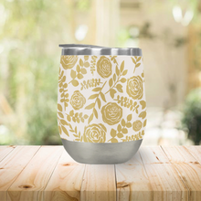 Load image into Gallery viewer, Gold Floral Pattern Stemless Wine Tumbler
