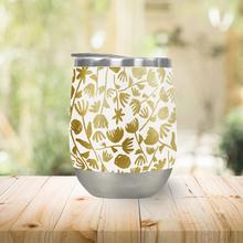 Load image into Gallery viewer, Gold Ink Floral Pattern Stemless Wine Tumbler