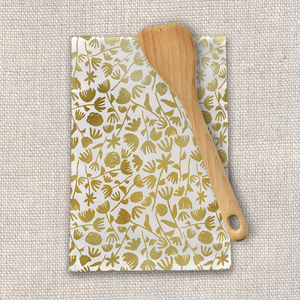 Gold Ink Floral Pattern Tea Towel