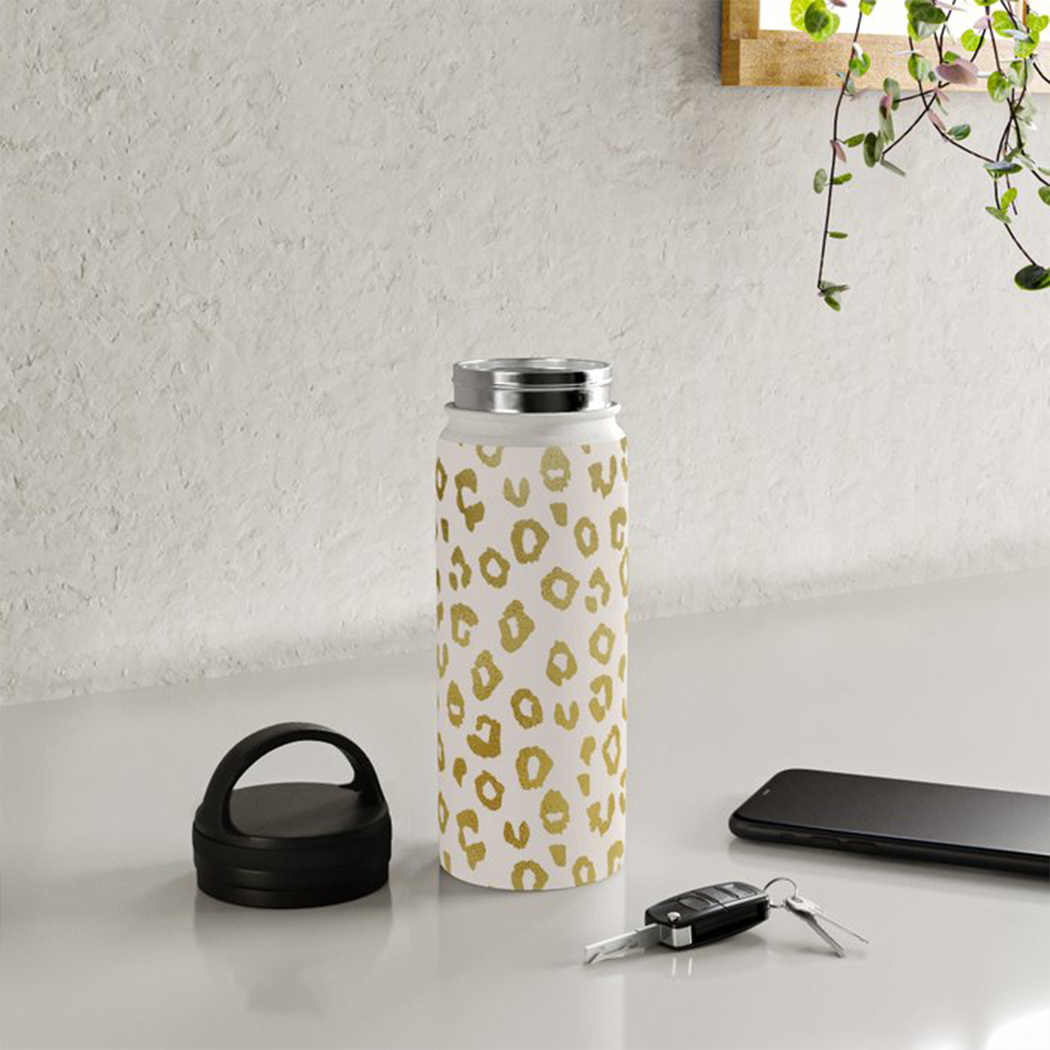 Gold Leopard Print Handle Lid Water Bottle