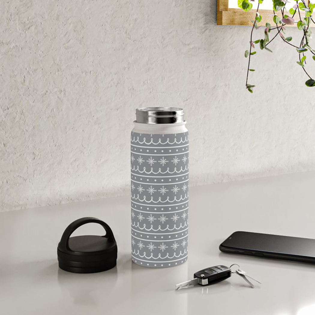 Gray Snowflake Pattern Handle Lid Water Bottle