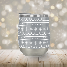 Load image into Gallery viewer, Gray Snowflake Pattern Stemless Wine Tumbler