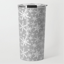 Load image into Gallery viewer, Gray Snowflakes Travel Mug