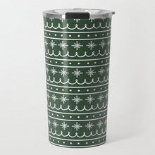 Load image into Gallery viewer, Green Snowflake Pattern Travel Mug