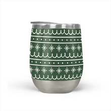 Load image into Gallery viewer, Green Snowflake Pattern Stemless Wine Tumbler