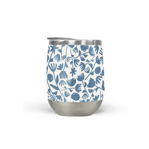 Light Blue Floral Pattern Stemless Wine Tumblers