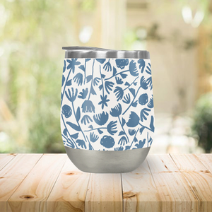 Light Blue Floral Pattern Stemless Wine Tumblers