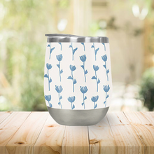 Load image into Gallery viewer, Light Blue Flower Pattern Stemless Wine Tumbler