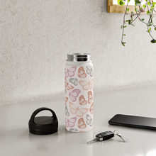 Load image into Gallery viewer, Orange &amp; Pink Butterfly Handle Lid Water Bottle