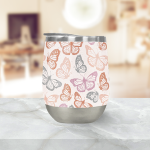 Orange and Pink Butterfly Stemless Wine Tumblers
