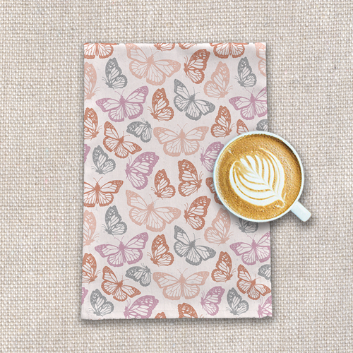 Orange and Pink Butterfly Tea Towel