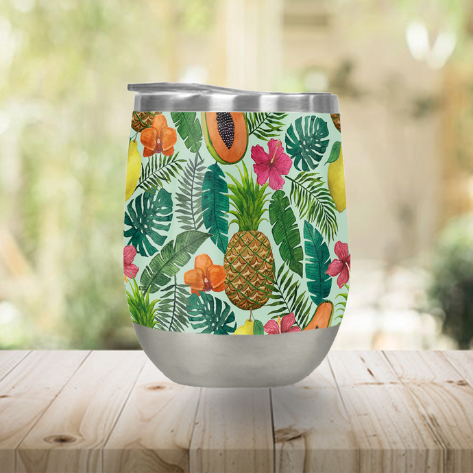 Pineapple and Papaya Tropical Stemless Wine Tumbler