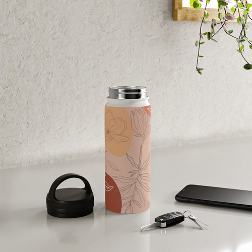 Pink Abstract Desert Handle Lid Water Bottle