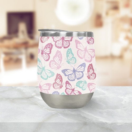 Pink Butterfly Stemless Wine Tumblers