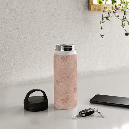 Pink Desert Leaf Handle Lid Water Bottle