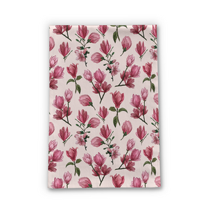 Pink Magnolia Blossoms Tea Towel
