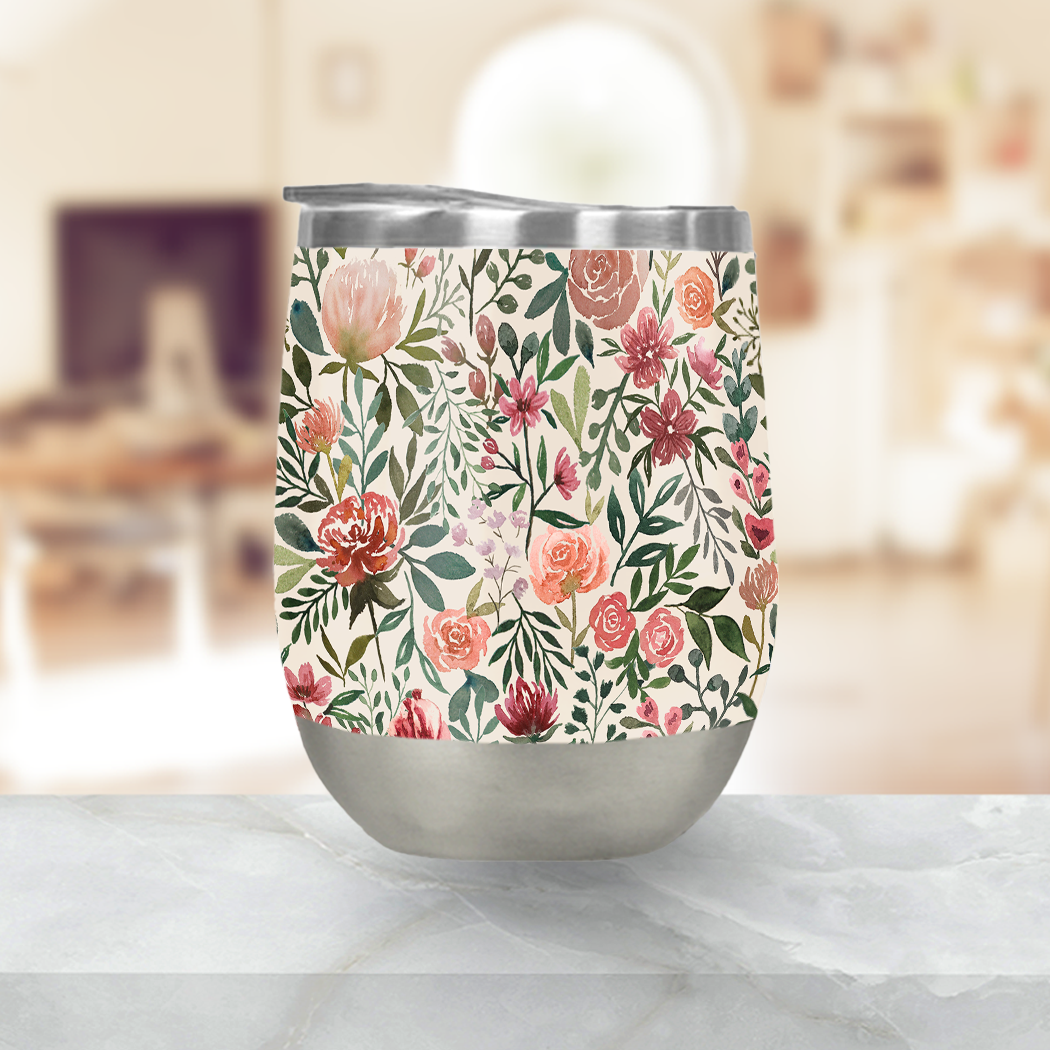 Pink Spring Flowers Stemless Wine Tumbler [Wholesale]