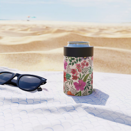 Pink Tropical Flower Can Cooler/Koozie