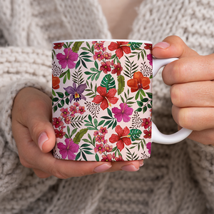 Pink Tropical Flower Pattern - Mug